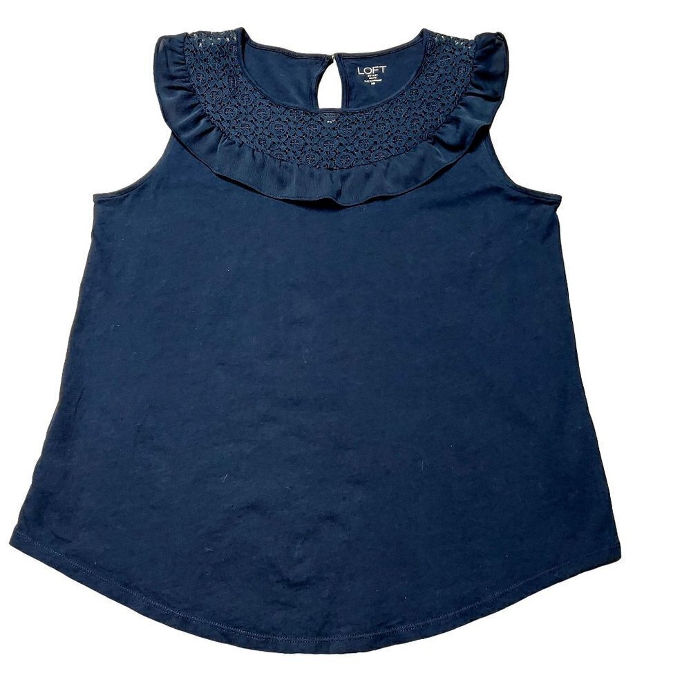 Ann Taylor LOFT Women's Petite Navy Blue Sleeveless Lace Blouse